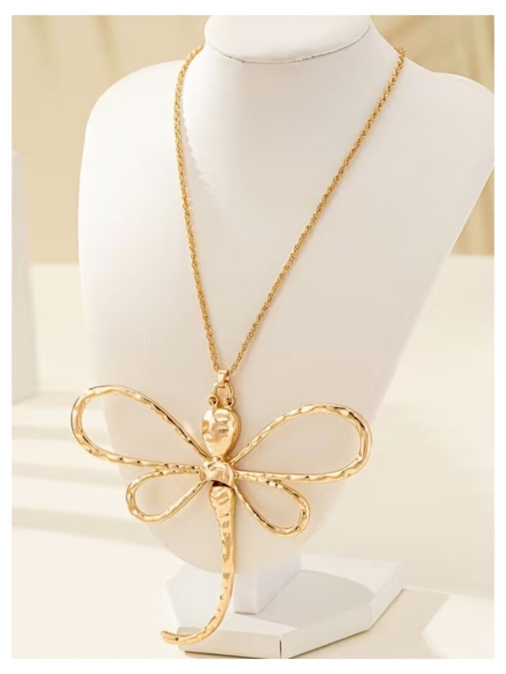 NWT Minimalist Dragonfly-Shaped Golden Bohemian Long Sweater Necklace